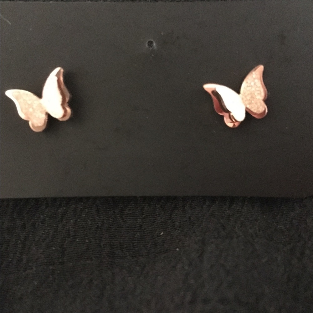 Rose gold colored butterfly earrings